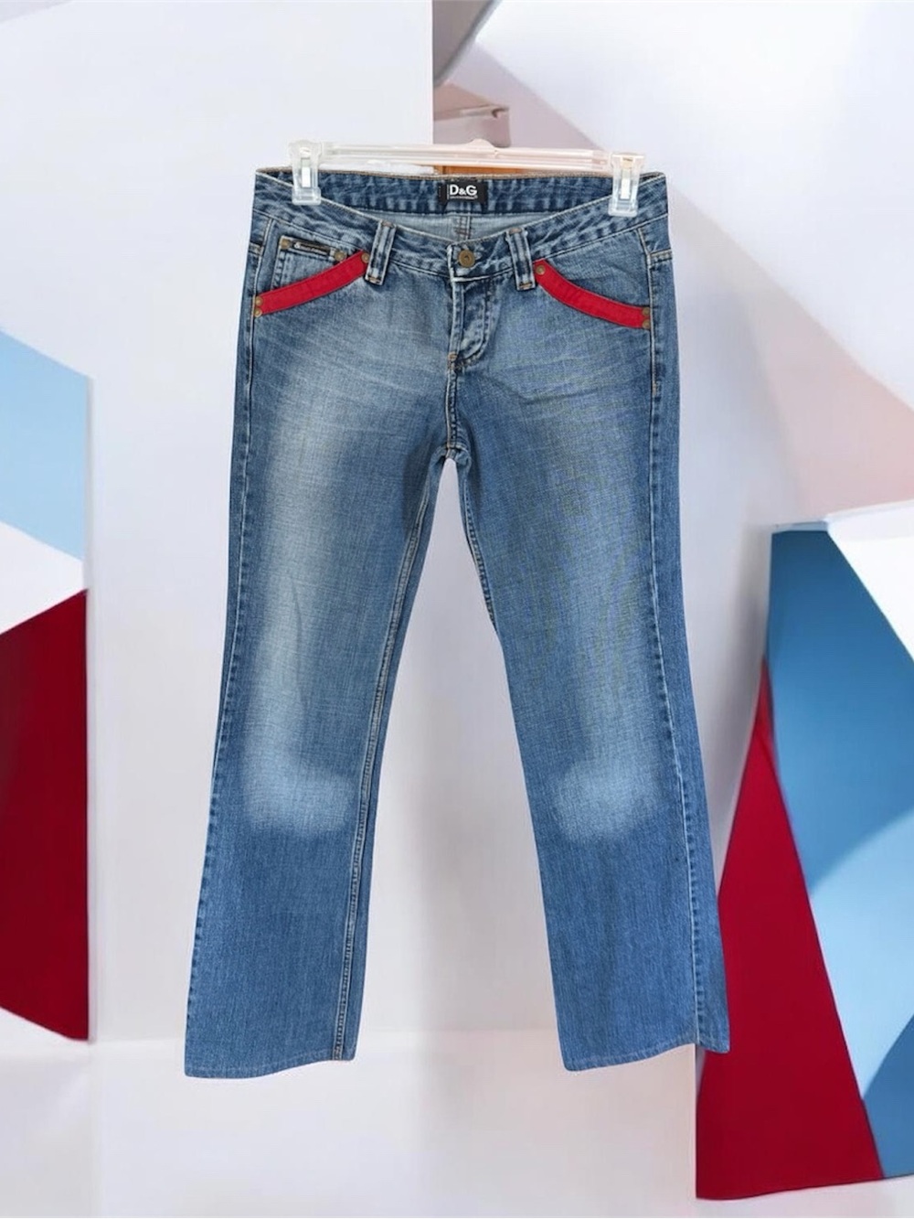 Dolce & Gabbana Light Blue Bootcut Jeans with Red Pocket Trim